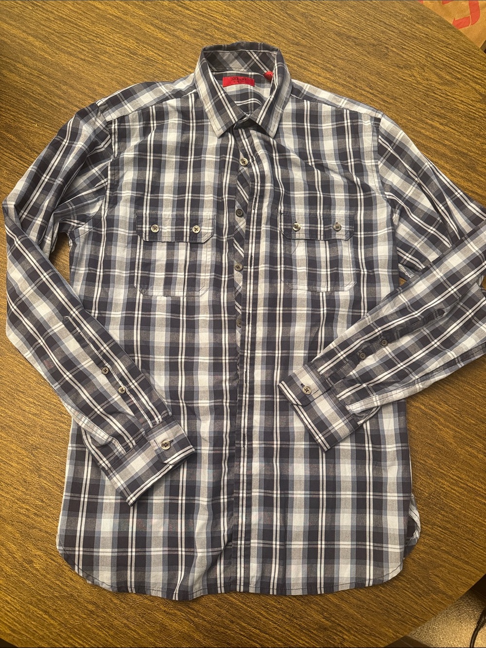Alfani and Men's Long Sleeve Plaid Button-Up Shirt - Navy & White